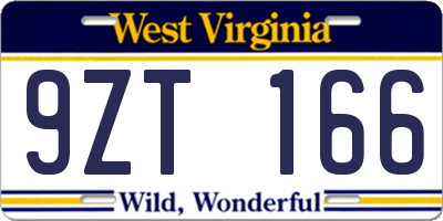 WV license plate 9ZT166