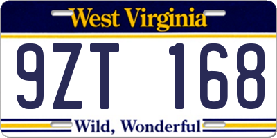 WV license plate 9ZT168