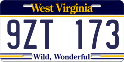 WV license plate 9ZT173