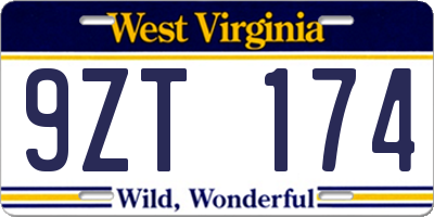 WV license plate 9ZT174