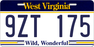 WV license plate 9ZT175