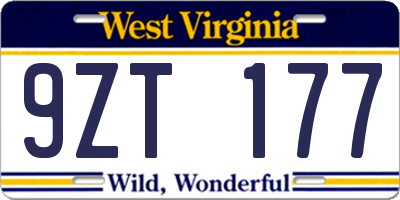 WV license plate 9ZT177