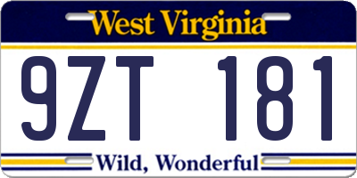 WV license plate 9ZT181