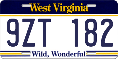 WV license plate 9ZT182