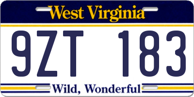 WV license plate 9ZT183