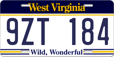 WV license plate 9ZT184