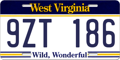 WV license plate 9ZT186