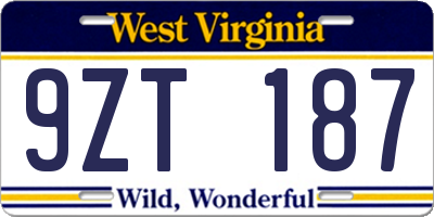 WV license plate 9ZT187