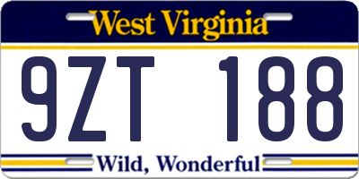 WV license plate 9ZT188