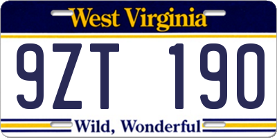 WV license plate 9ZT190