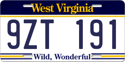 WV license plate 9ZT191