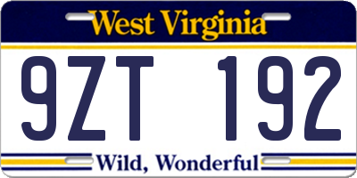 WV license plate 9ZT192