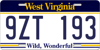 WV license plate 9ZT193