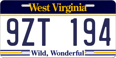 WV license plate 9ZT194