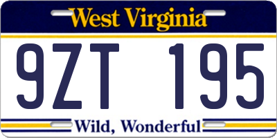 WV license plate 9ZT195