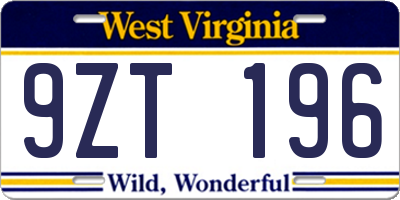WV license plate 9ZT196