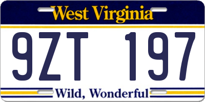 WV license plate 9ZT197