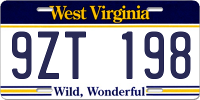 WV license plate 9ZT198