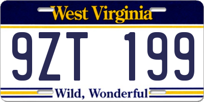 WV license plate 9ZT199