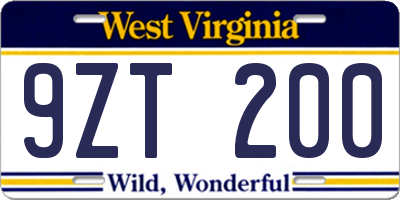 WV license plate 9ZT200