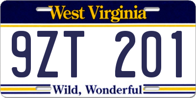 WV license plate 9ZT201