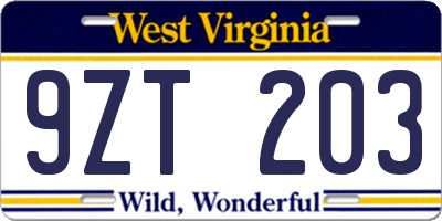 WV license plate 9ZT203