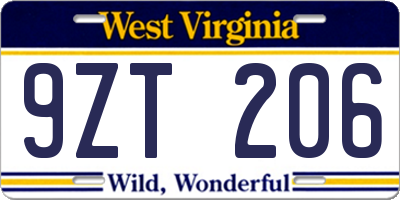 WV license plate 9ZT206