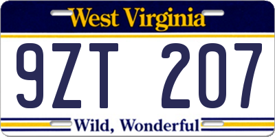 WV license plate 9ZT207