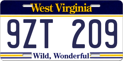 WV license plate 9ZT209