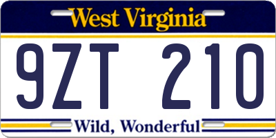 WV license plate 9ZT210