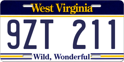 WV license plate 9ZT211