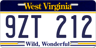 WV license plate 9ZT212