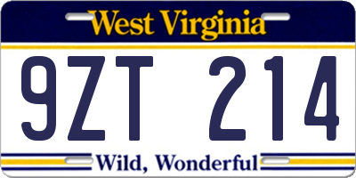 WV license plate 9ZT214