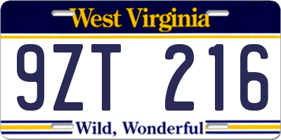 WV license plate 9ZT216