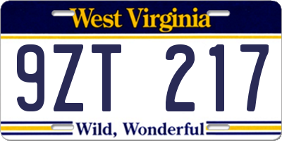 WV license plate 9ZT217