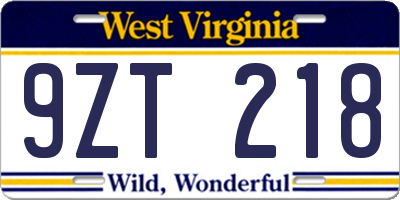 WV license plate 9ZT218