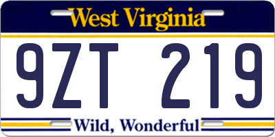 WV license plate 9ZT219