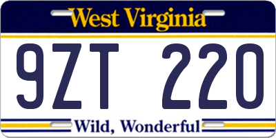 WV license plate 9ZT220