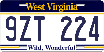 WV license plate 9ZT224