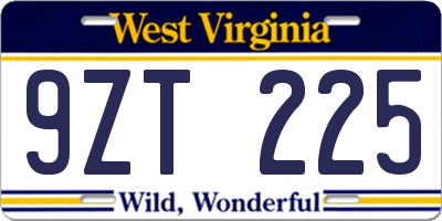 WV license plate 9ZT225