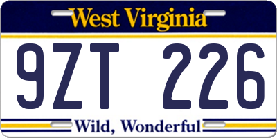 WV license plate 9ZT226