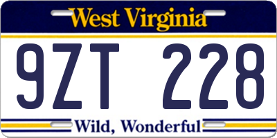 WV license plate 9ZT228