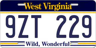 WV license plate 9ZT229