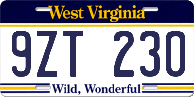 WV license plate 9ZT230