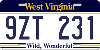 WV license plate 9ZT231