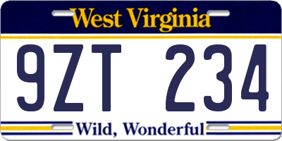 WV license plate 9ZT234