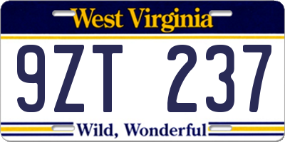 WV license plate 9ZT237