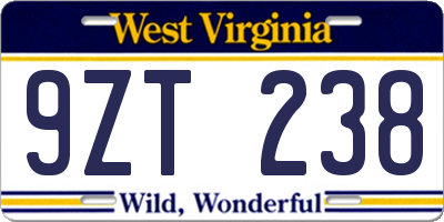 WV license plate 9ZT238