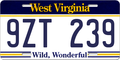 WV license plate 9ZT239