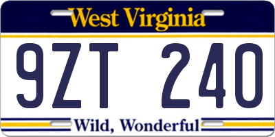 WV license plate 9ZT240